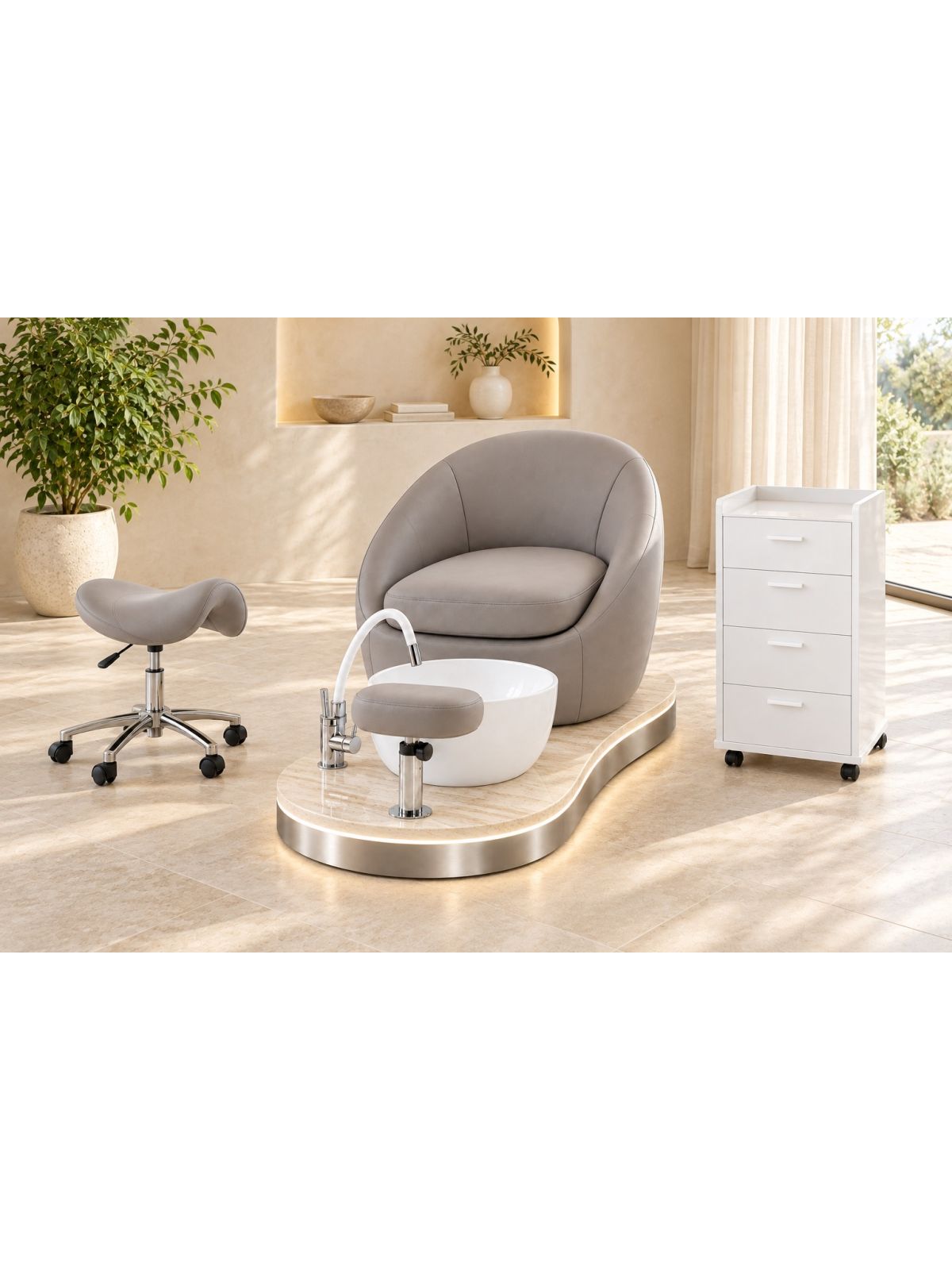 Poltrona Podo Pedicure Manicure Tavolo Nails Aspiratore Unghie Lettino Massaggio Reception Banco Cassa Arredamento Centro Esteti