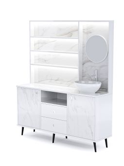 Mobile per Cabina Estetica 150cm con Lavabo e Pannello con Specchio BMBMB