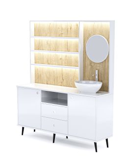 Mobile per Cabina Estetica 150cm con Lavabo e Pannello con Specchio BBS