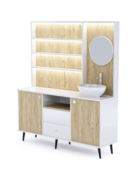 Mobile per Cabina Estetica 150cm con Lavabo e Pannello con Specchio BSS