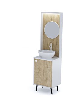 Mobile per Cabina Estetica 50cm con Lavabo e Pannello con Specchio BSS