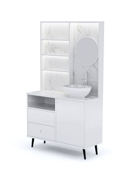 Mobile per Cabina Estetica 100cm con Lavabo e Pannello con Specchio BBMB
