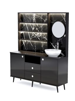 Mobile Cabina Estetica 150cm con Lavabo, Pannello e Specchio NNMN