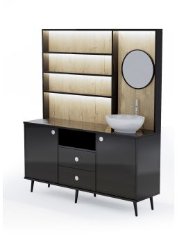 Mobile per Cabina Estetica 150cm con Lavabo e Pannello con Specchio NNS