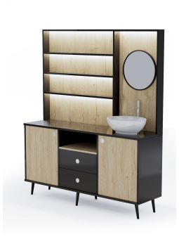 Mobile per Cabina Estetica 150cm con Lavabo e Pannello con Specchio NSS