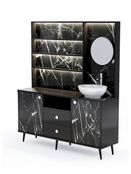 Mobile per Cabina Estetica 150cm con Lavabo e Pannello con Specchio NMNMN