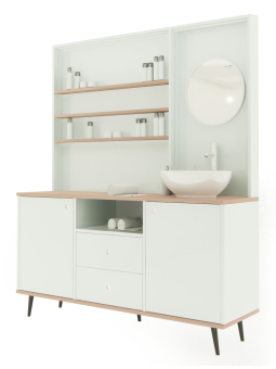 Mobile per Cabina Estetica 150cm con Lavabo e Pannello con Specchio BBC