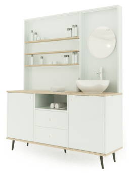 Mobile Bianco per Cabina Estetica 150cm con Lavabo e Pannello con Specchio